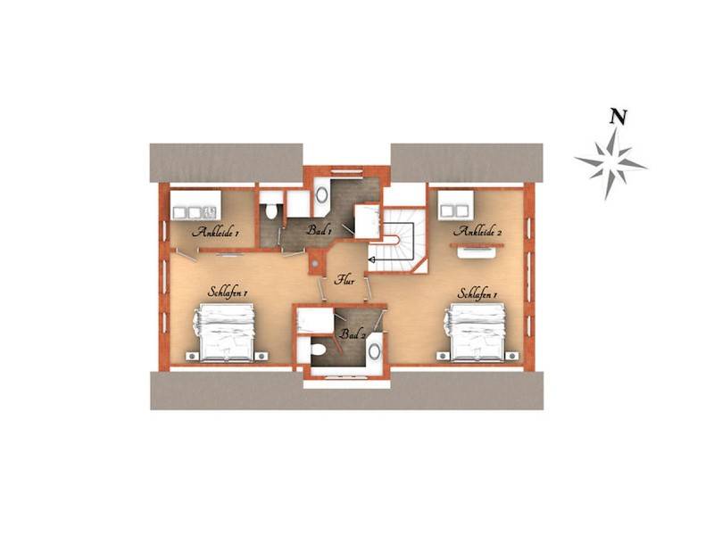 Der Grundriss des Ferienhaus Klenterhüüs im Obergeschoss