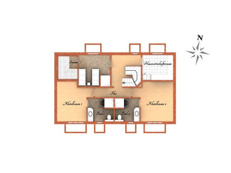 Der Grundriss des Ferienhaus Klenterhüüs im Untergeschoss