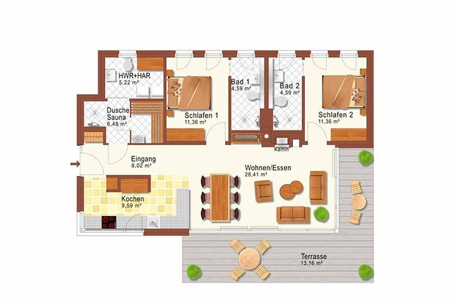 Der Grundriss der Ferienwohnung Wetterhus in Sellin