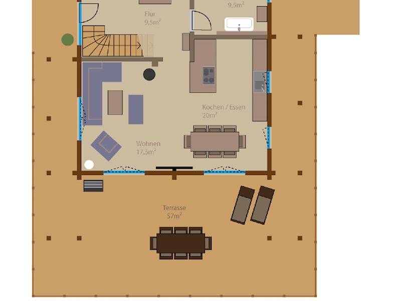 Der Grundriss vom EG Teil 2 mit den Terrassen- und Laubengangflächen